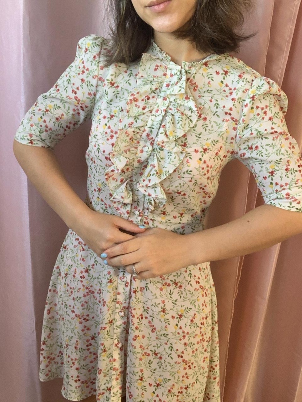 LIKE NEW ZARA “The Tiffany” Floral Ruffle Front Mini Dress, Size Small